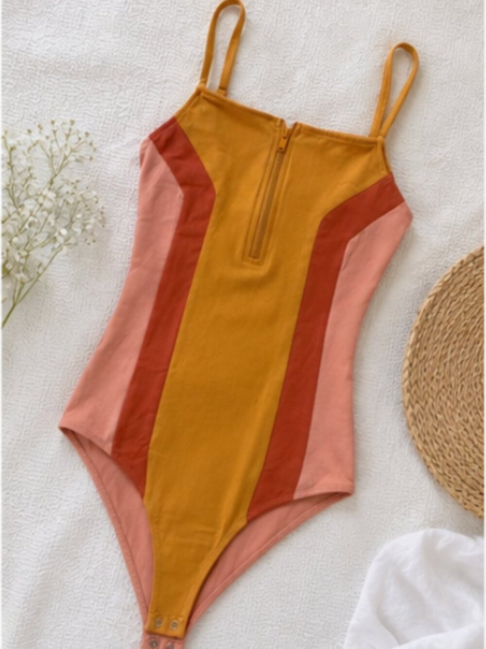 Forever 21 Colorblock Quarter-Zip Tank Bodysuit - Size S